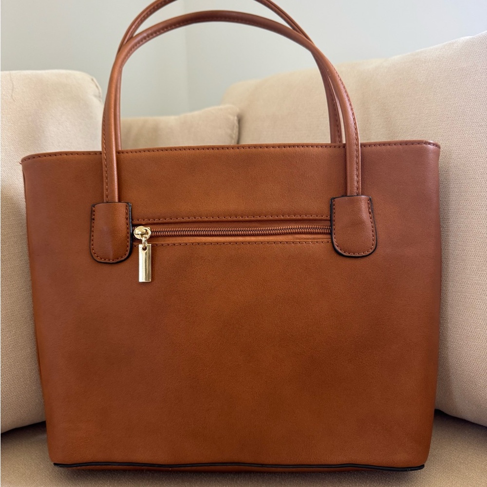 Tan / Brown Faux Leather Tote Bag